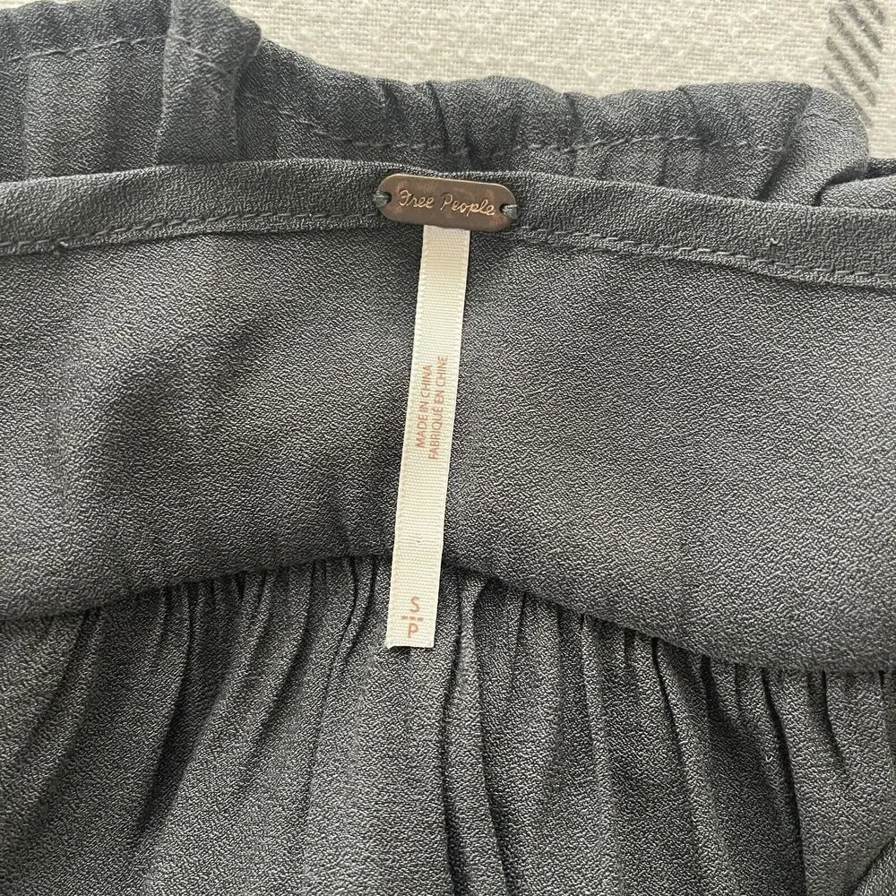 Free People Gray Cropped Long Bell Sleeve Casual Boho Top Blouse Womens S